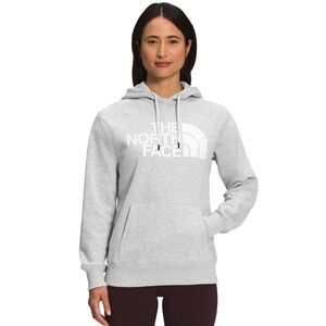 The North Face Heather Gray White Spell-Out Logo Pullover Casual‎ Hoodie Medium